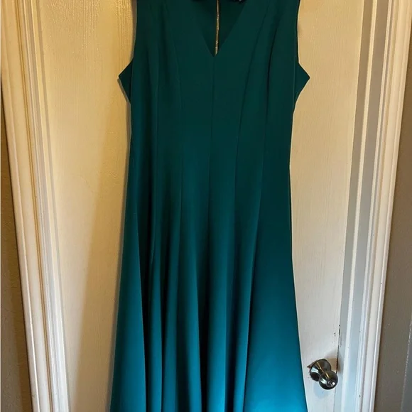 Calvin Klein Teal V-Neck Midi Dress - Picture 3 of 4